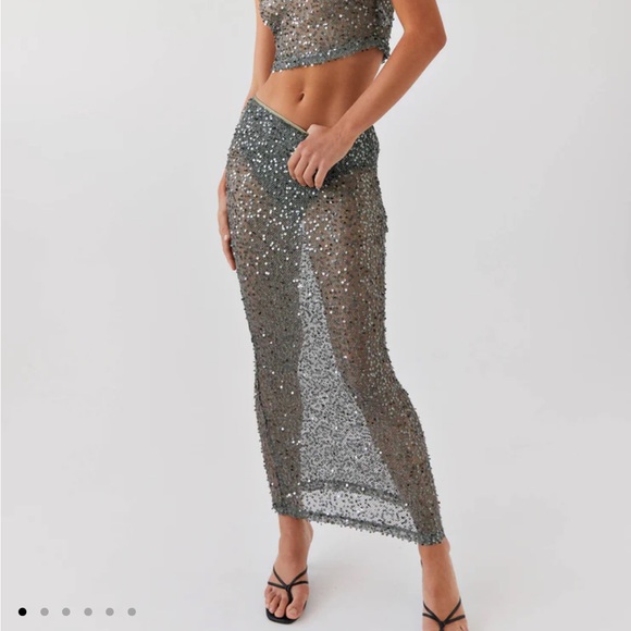 Love Me Harder Sequin Maxi Skirt - Olive Dusk - Picture 3 of 9